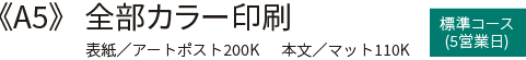 A5 全部カラー印刷 無線綴じ印刷・製本　標準コース(5営業日)の価格表