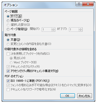 PDFのオプションについて