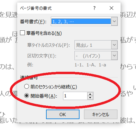 セクションごとにページ番号をつける