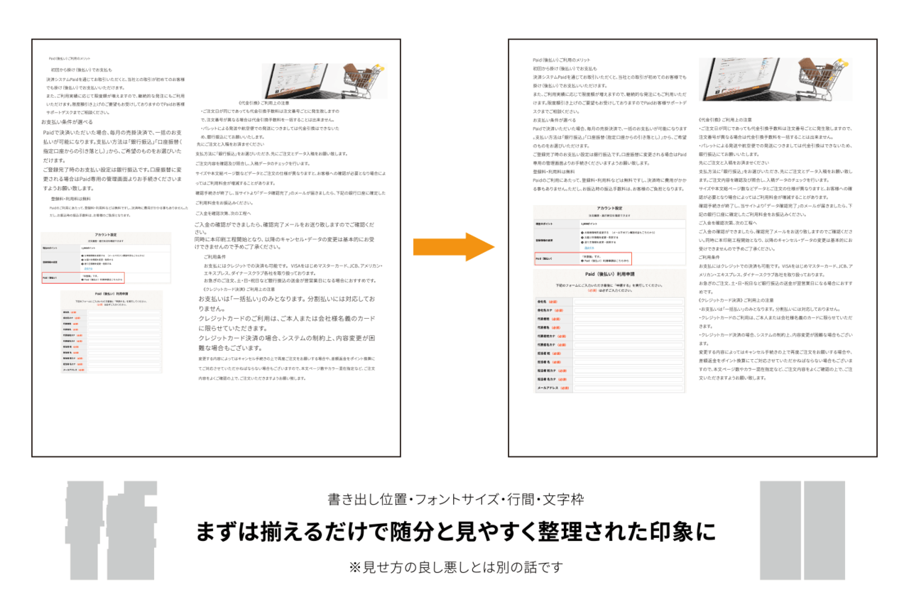 レイアウトにおける「揃える」効果の例