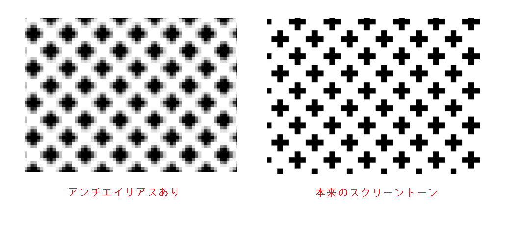 スクリーントーンの画像を拡大させたもの、アンチエイリアス